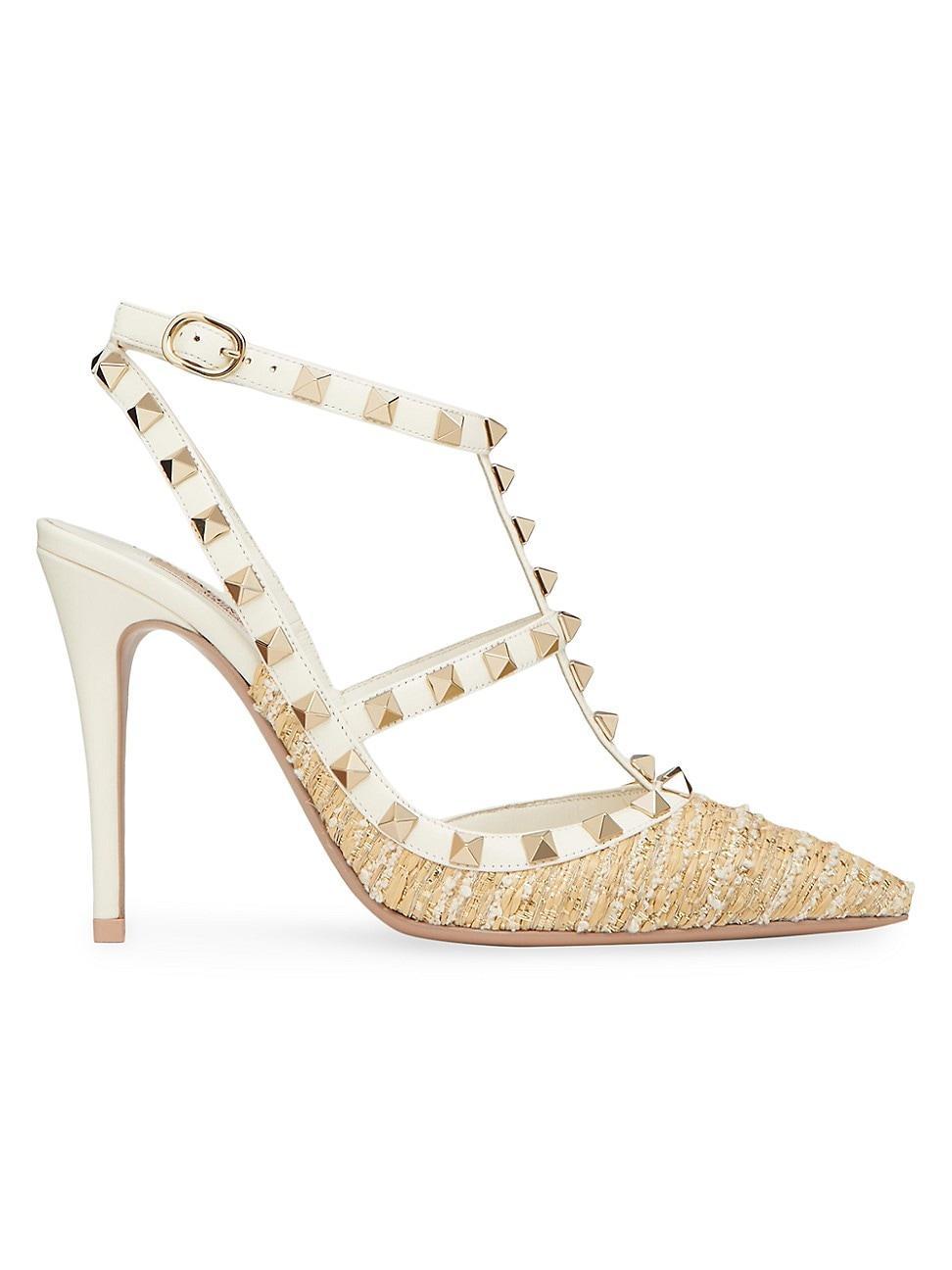 Womens Rockstud Raffia Pumps With Straps Product Image