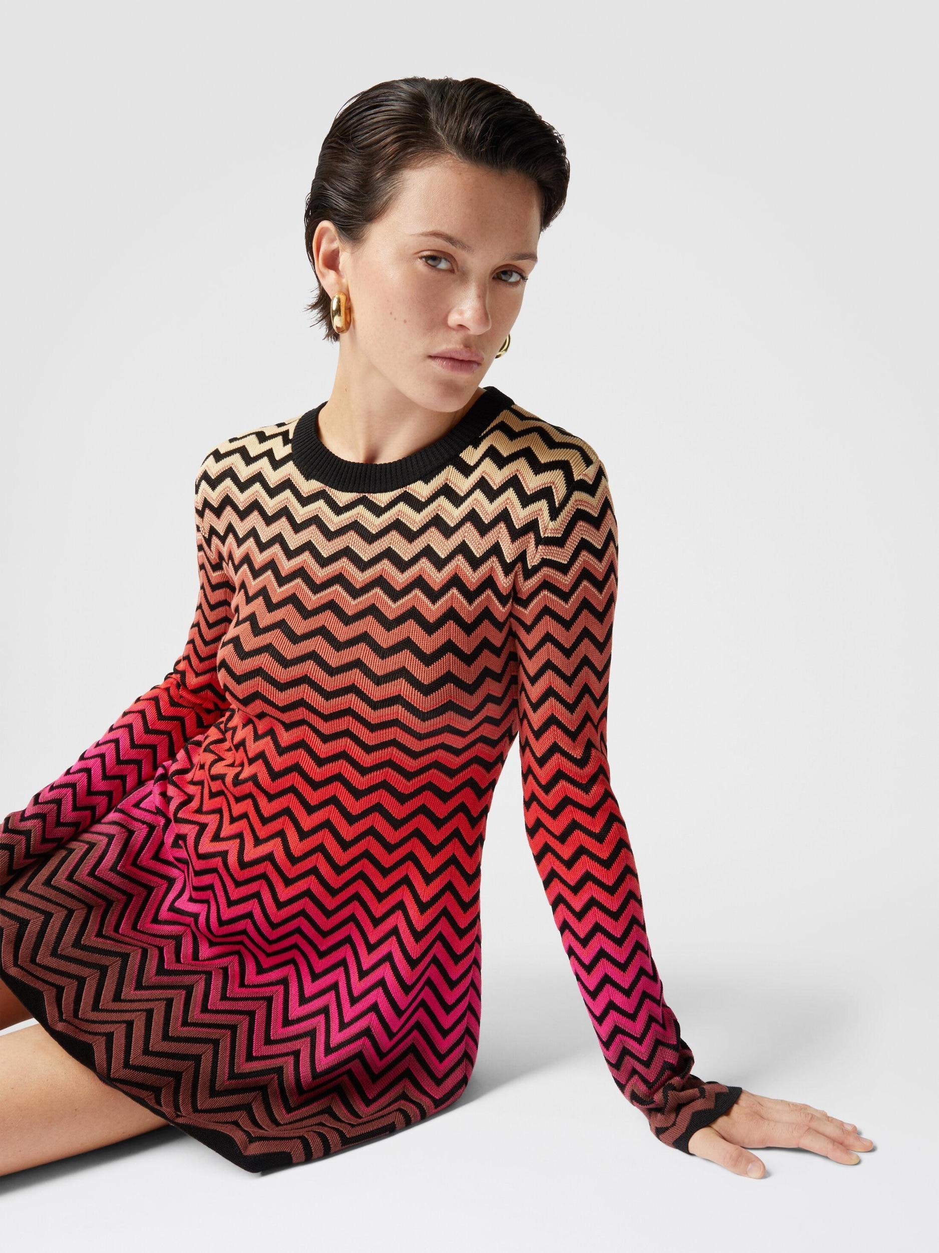 Flared mini-dress with dégradé chevron motif Product Image