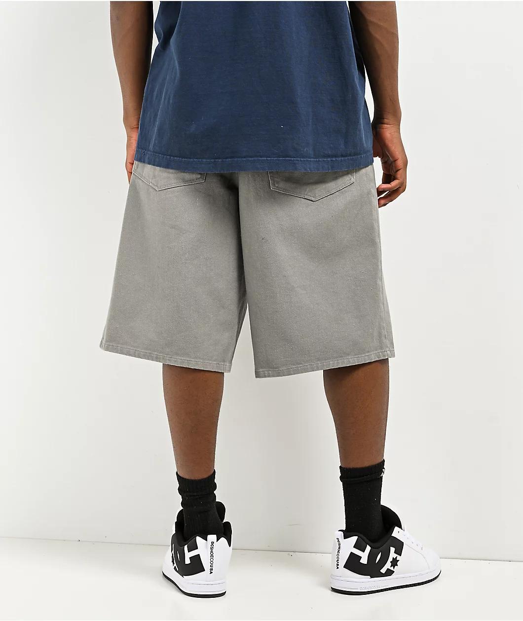 Empyre Ultra Loose Grey Twill Skate Shorts Product Image