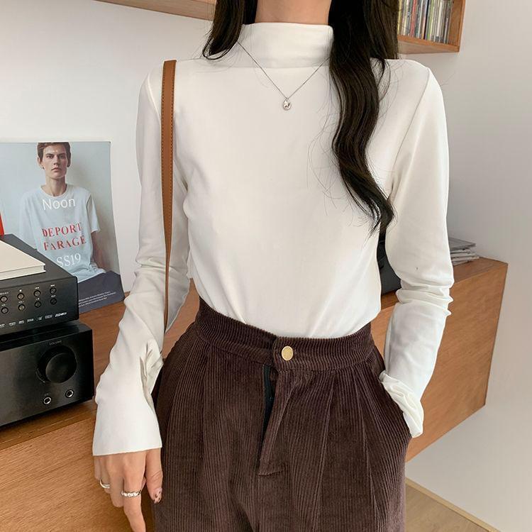Long-Sleeve Mock Neck Plain Tee Product Image