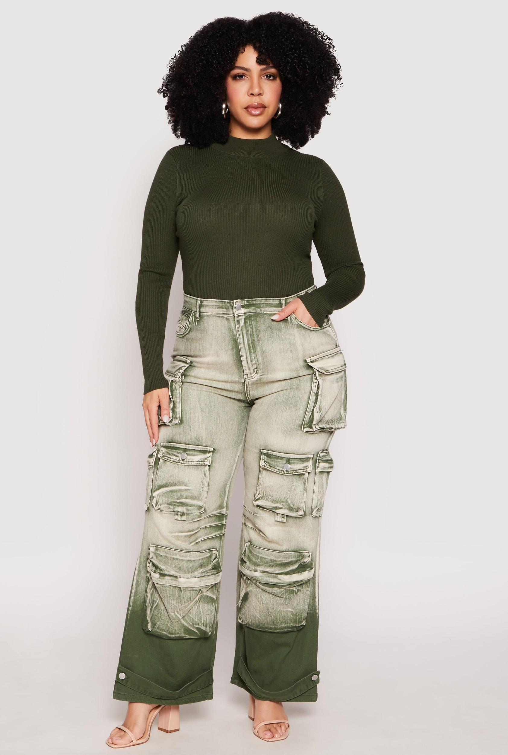 Womens Plus Size Daisy Mineral Wash Cargo Jeans Product Image