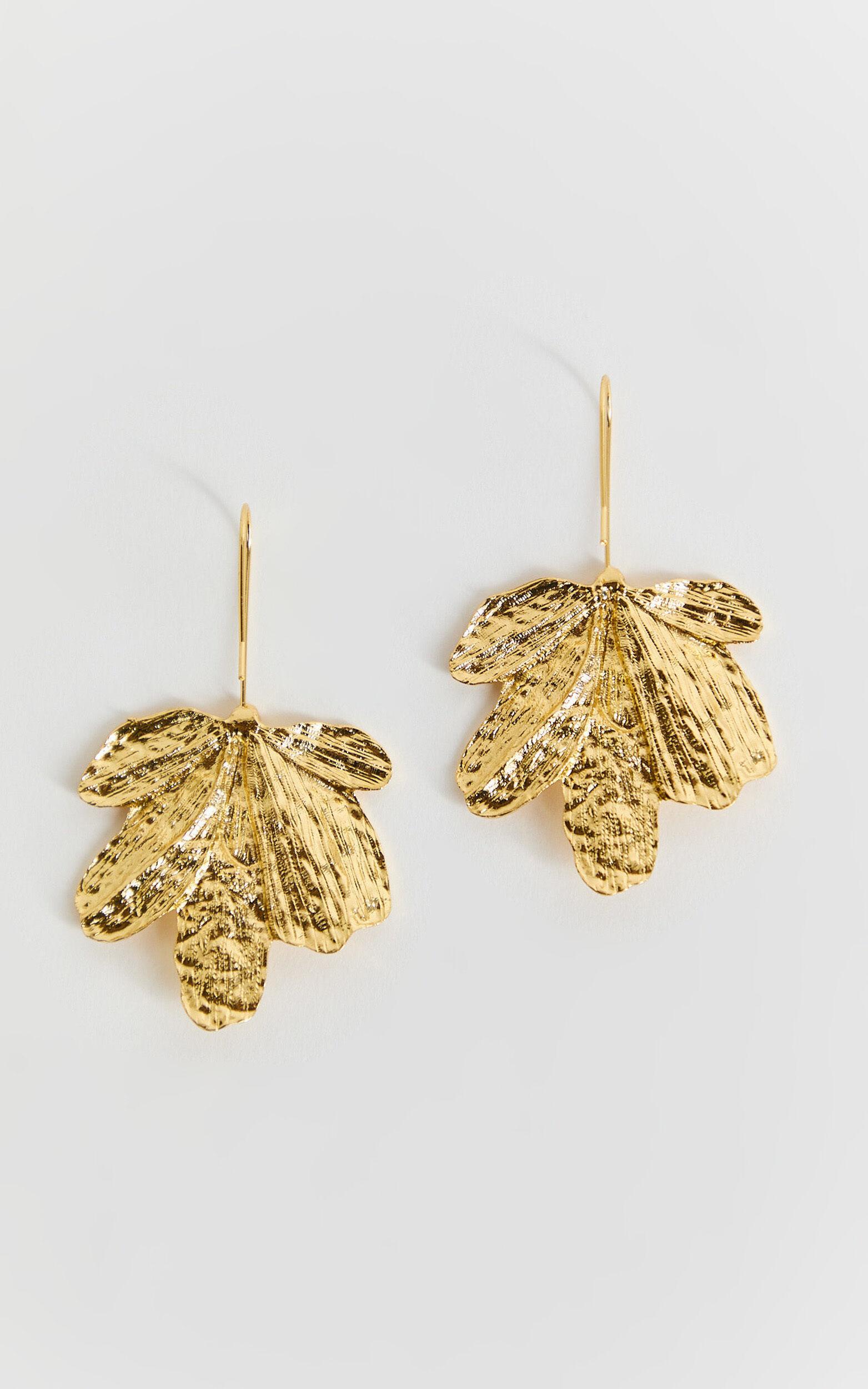 Elise Earrings - Flower Drop Earrings in Gold Product Image