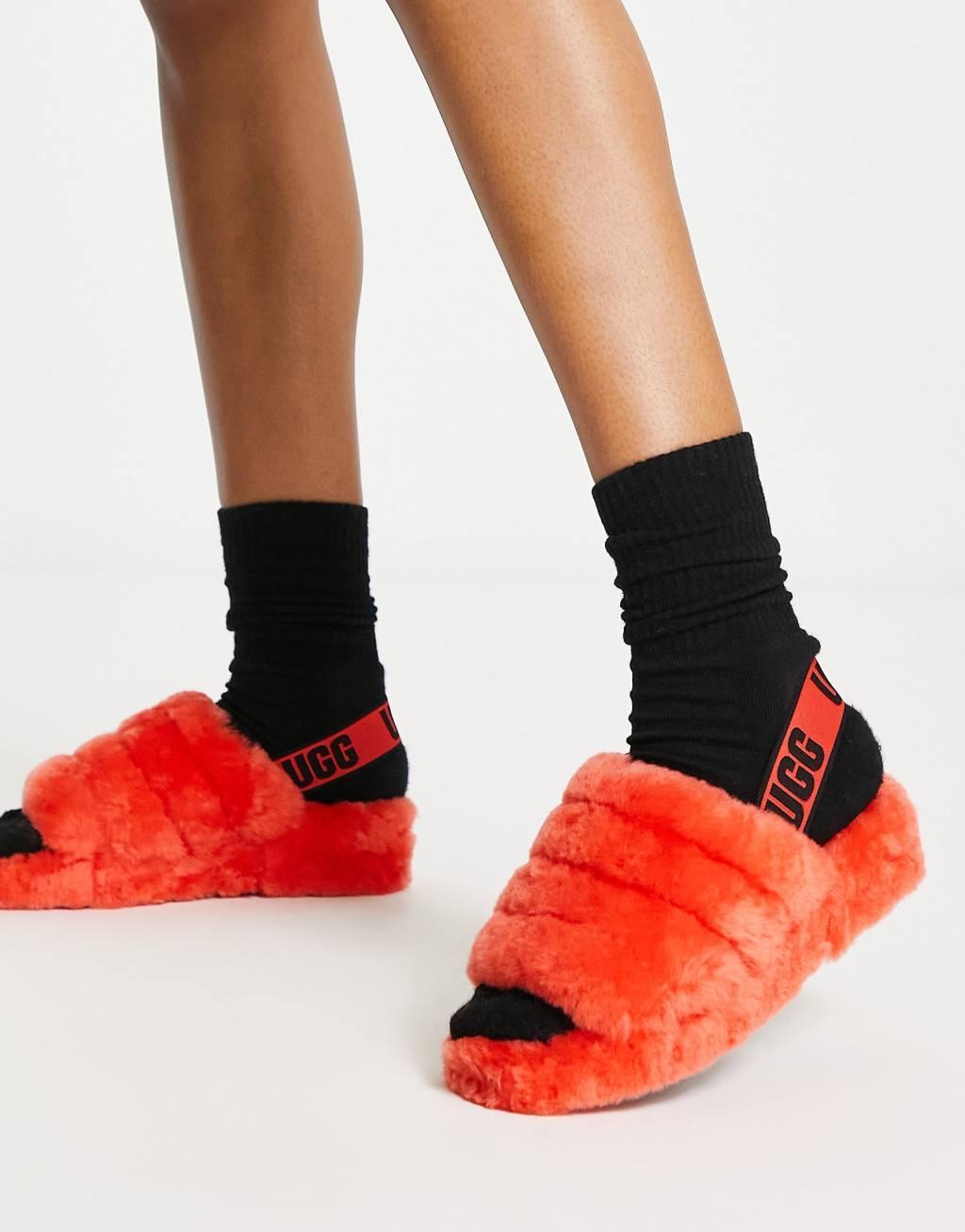 UGG Fluff Yeah slides in hazard orange Product Image
