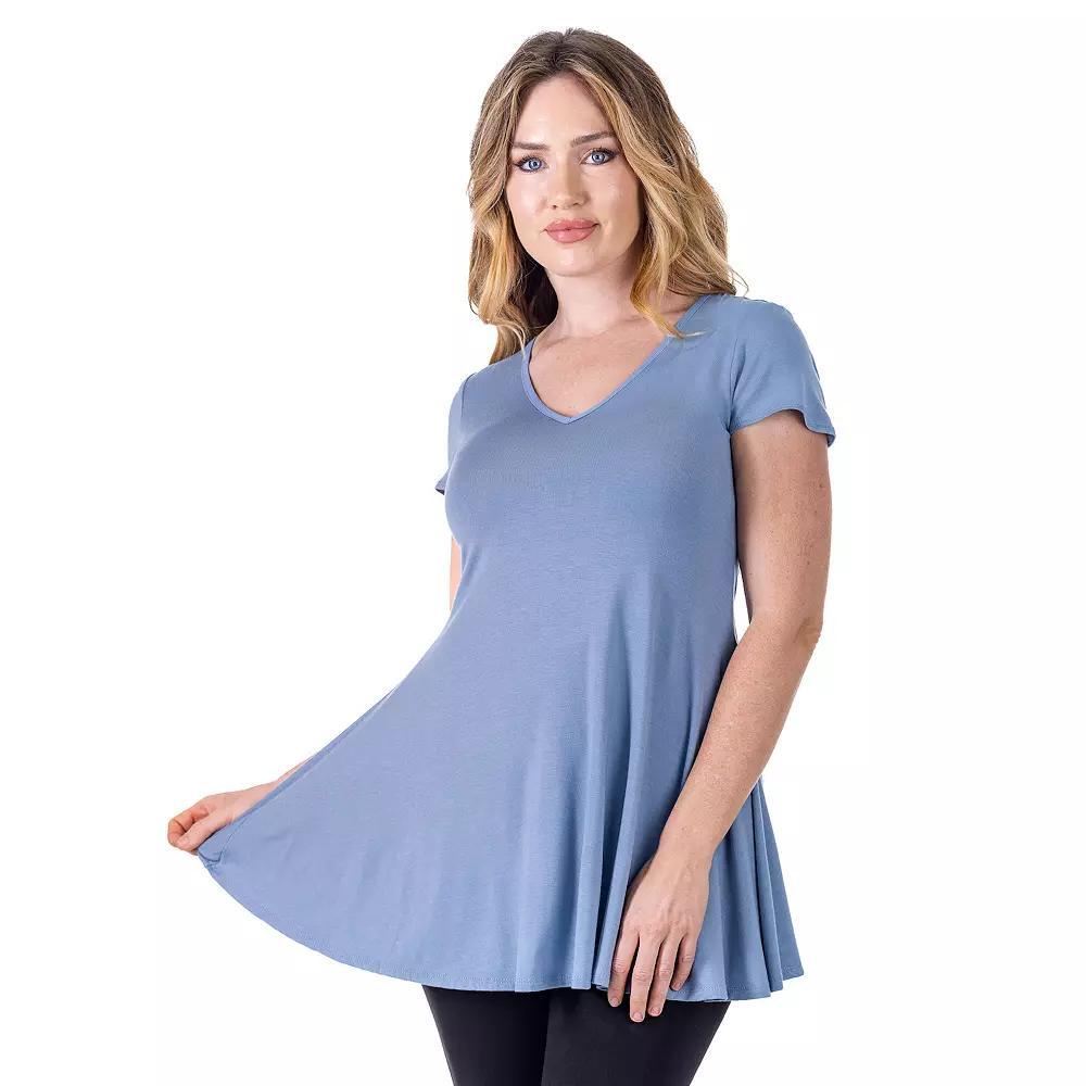 Women's 24Seven Comfort Apparel Loose Fit V Neck Tunic Top, Size: Large, Blue Product Image