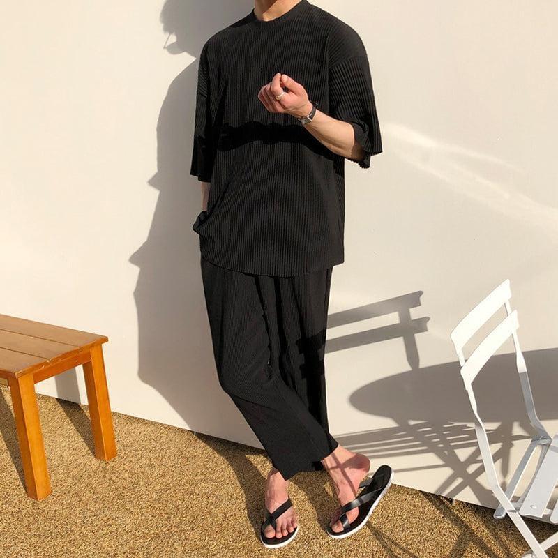 RT No. 2042 PLEATED ANKLE WIDE PANTS & HALF SLEEVE SHIRT Product Image