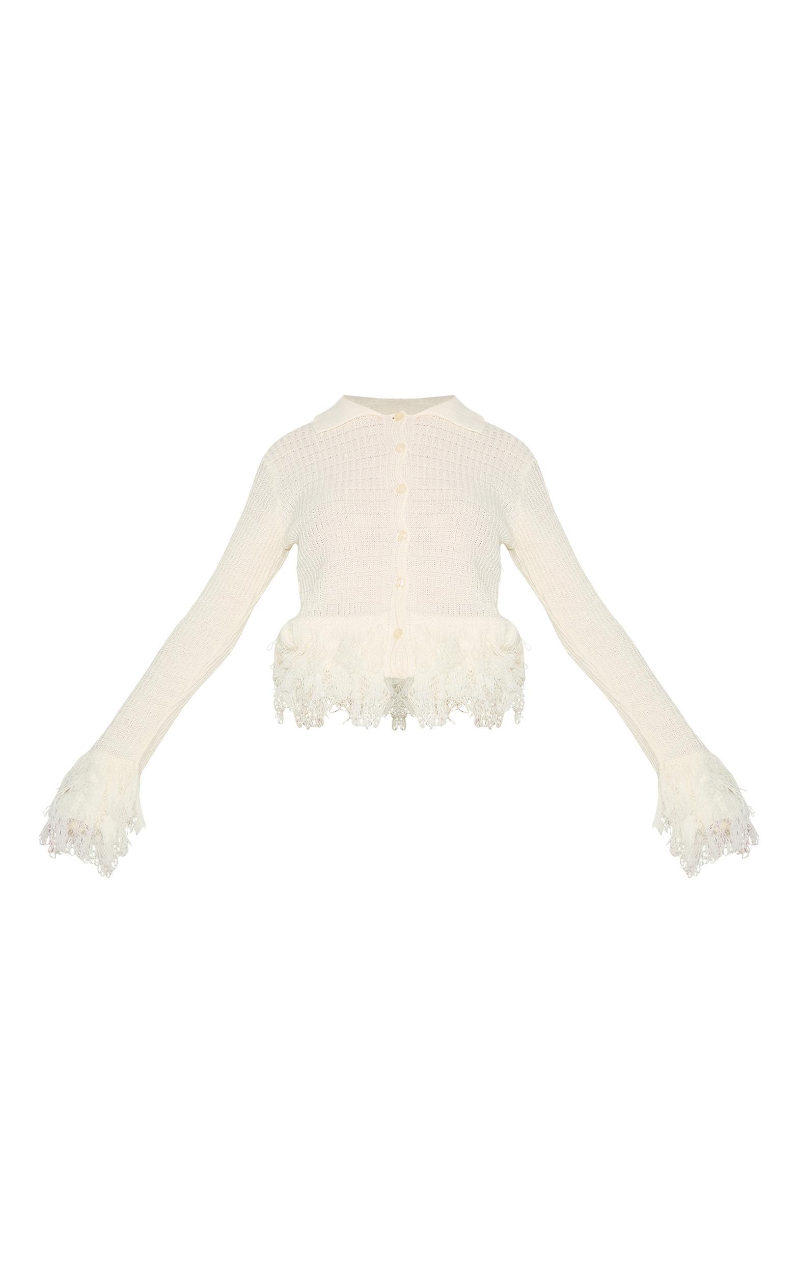 Petite Cream Button Up Fringe Cardigan Product Image
