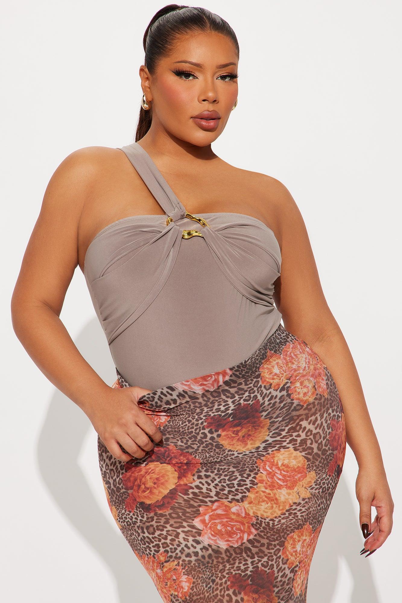 Annalise One Shoulder Ruched Bodysuit - Taupe Product Image