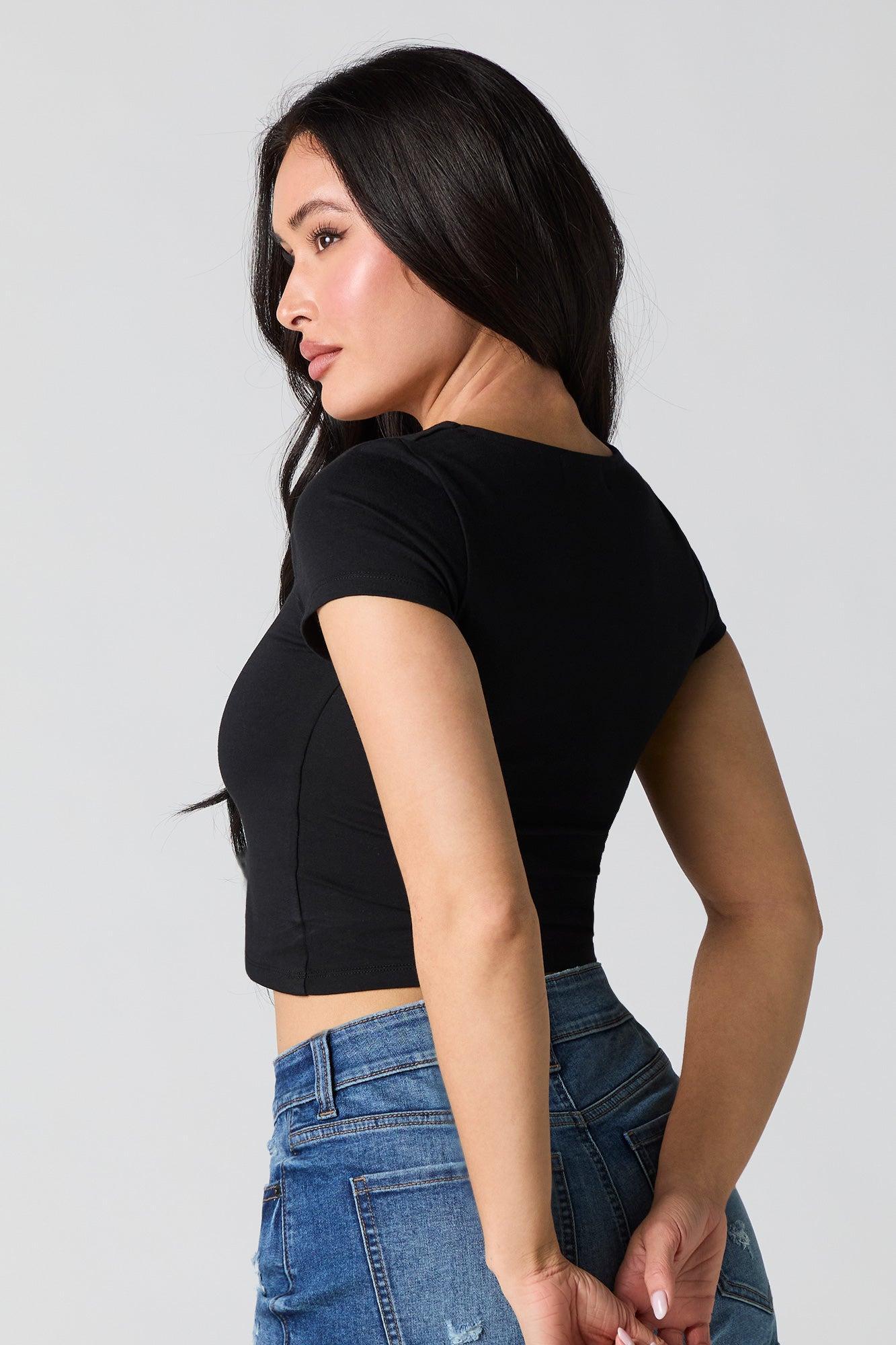 Square Neck Short Sleeve Crop Top Female Product Image
