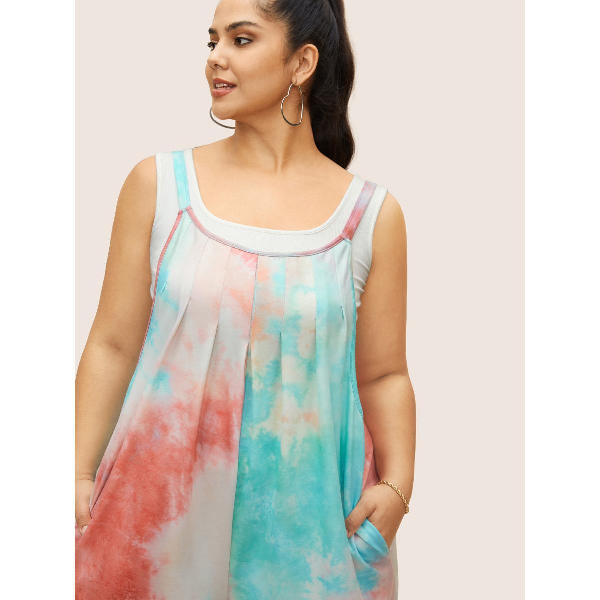 Plus Size Multicolor U Neck Tie Dye Pocket Pleated Jumpsuit Women Casual Sleeveless U-neck Everyday Loose Jumpsuits BloomChic 10/M Product Image