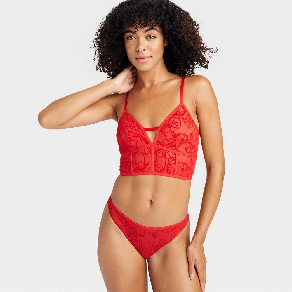 Womens Floral Print Mesh Thong - Auden Red XS Product Image