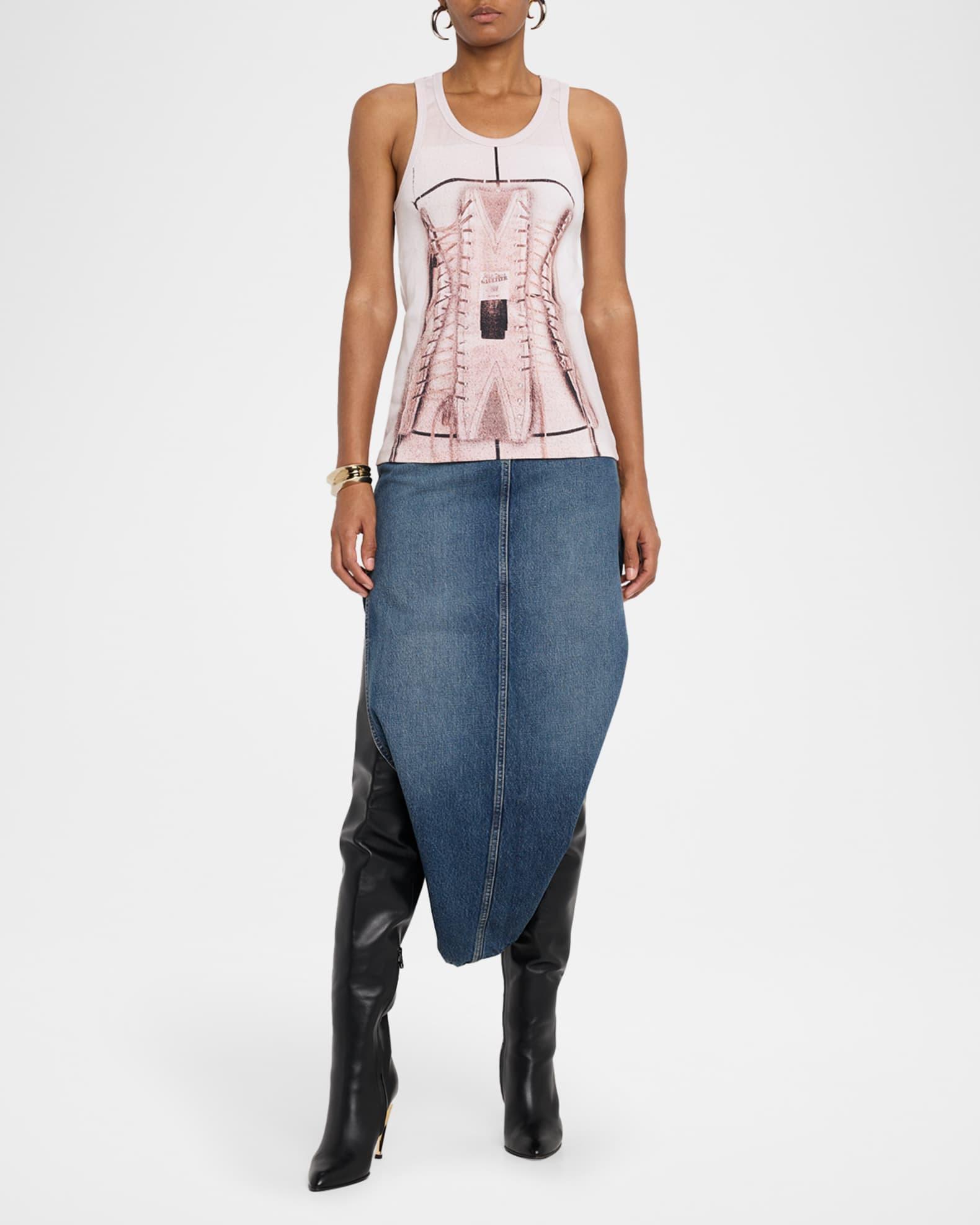 Trompe Loeil Corset Printed Rib Tank Top Product Image