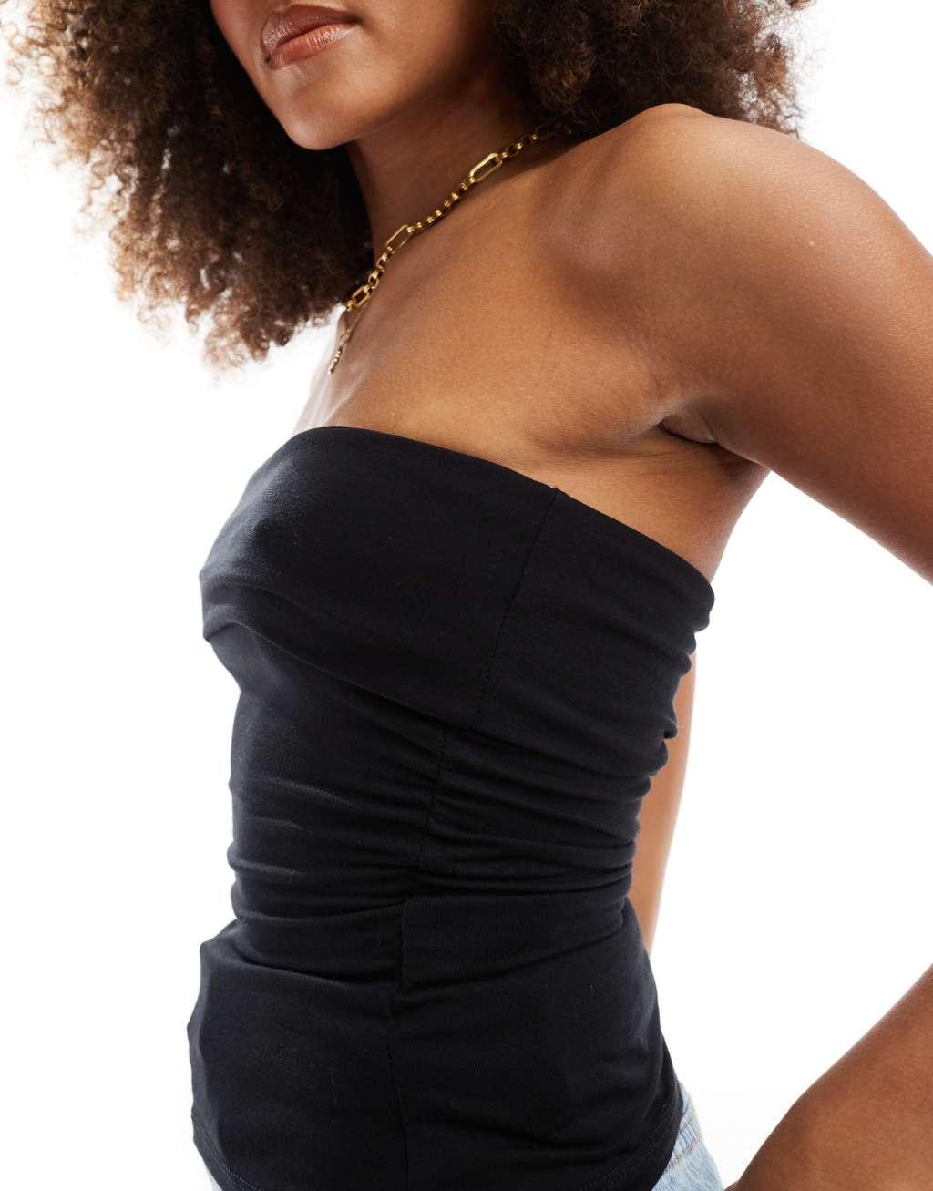 Cotton On Rhi gathered slinky tube bandeau top in black Product Image