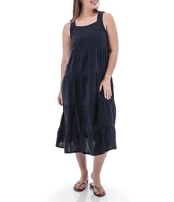 Aventura Kelford Organic Cotton Gauze Woven Square Neck Tiered Midi A-Line Dress Product Image
