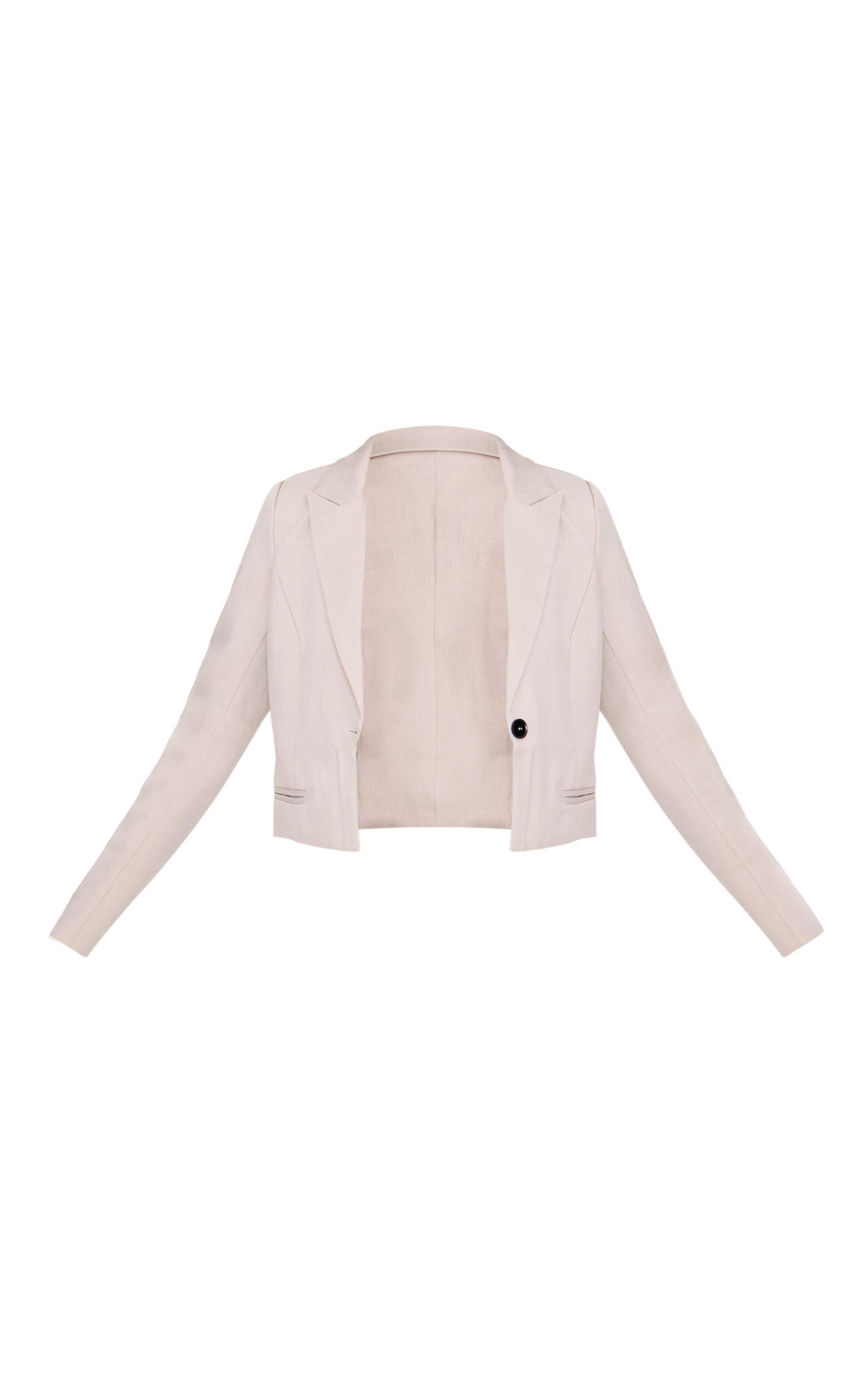 Sand Cropped Patch Pocket Detail Boxy Blazer Product Image