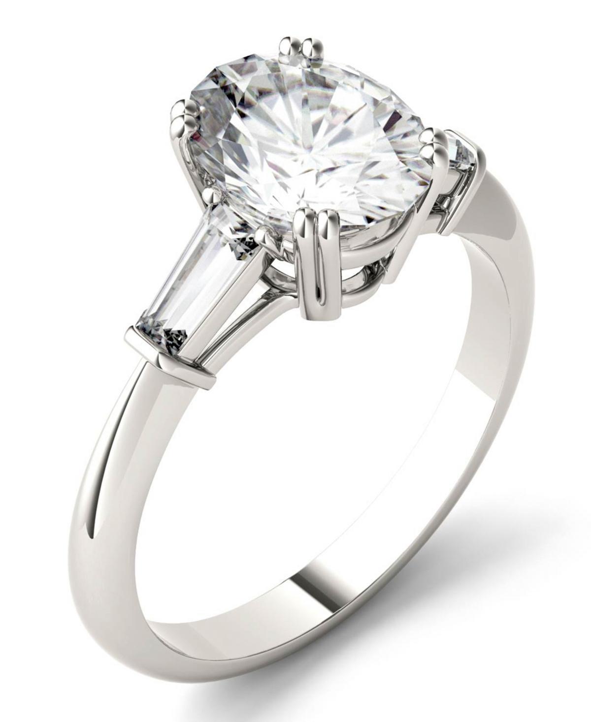 Charles & Colvard 14k White Gold 2 1/2 Carat T.W. Lab-Created Moissanite Oval and Baguette Ring, Women's, Size: 9, 14k Whgold Product Image