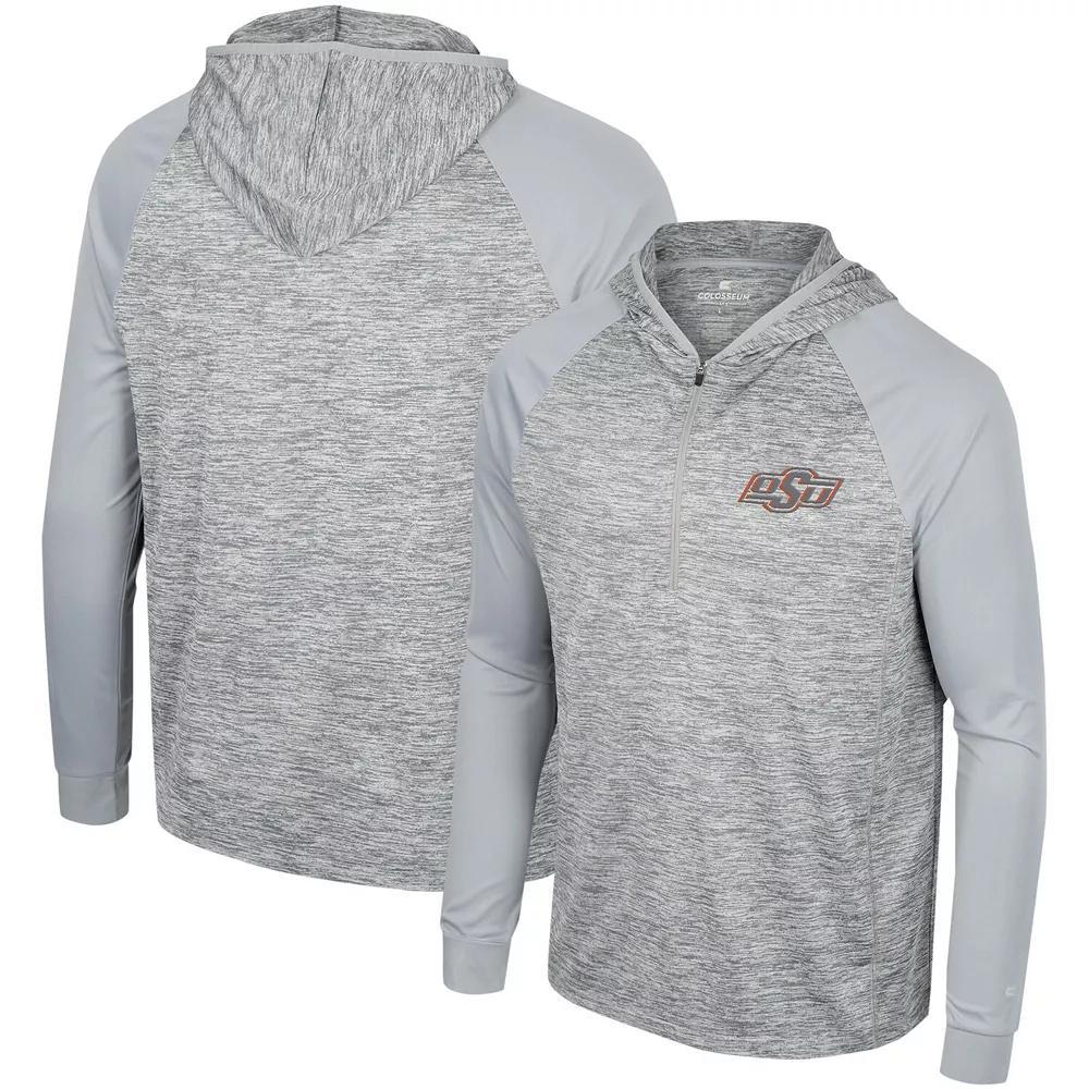Men's Colosseum Gray Oklahoma State Cowboys Cybernetic Raglan Quarter-Zip Hooded Top, Size: XL, Grey Product Image