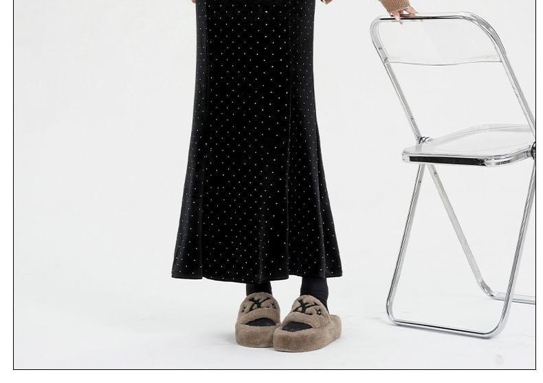 High Rise Rhinestone Velvet Midi Mermaid Skirt Product Image