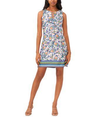 Msk Womens Sleeveless Mixed-Print Keyhole-Neck Shift Dress Product Image