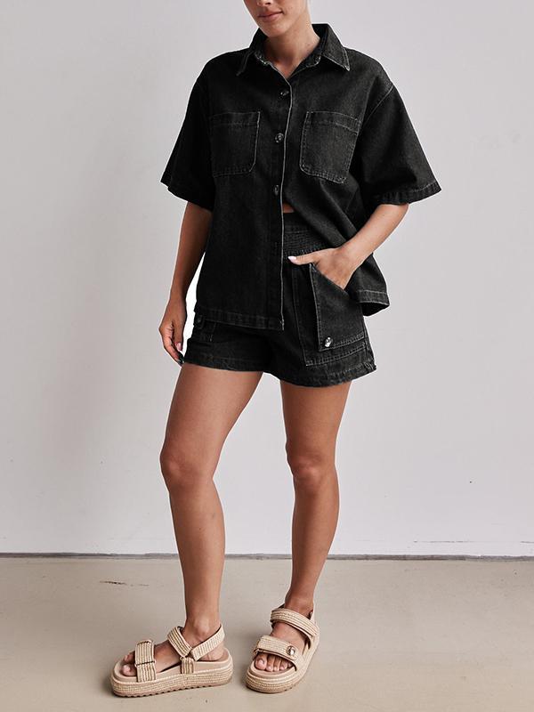 Loose Short Sleeves Split-Joint Lapel Blouses&Shirts Tops Product Image