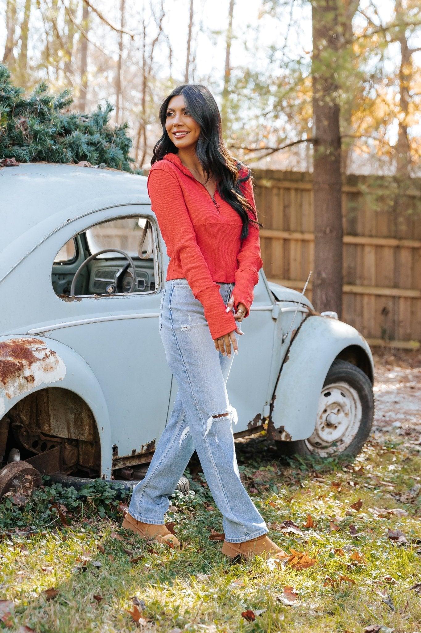Free People Red Midnight Half Zip Pullover - FINAL SALE Product Image