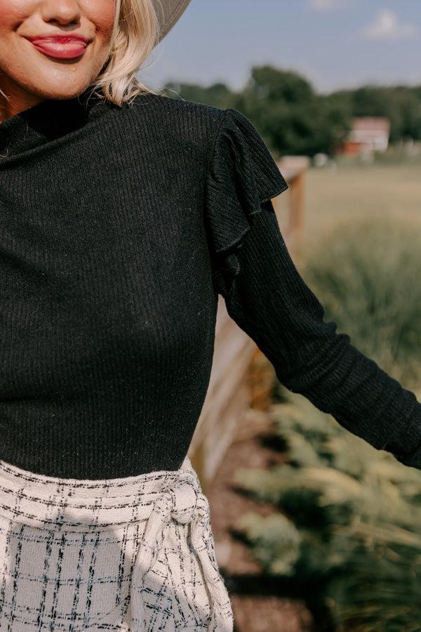 Fashionably Late Ruffle Top in Black Product Image