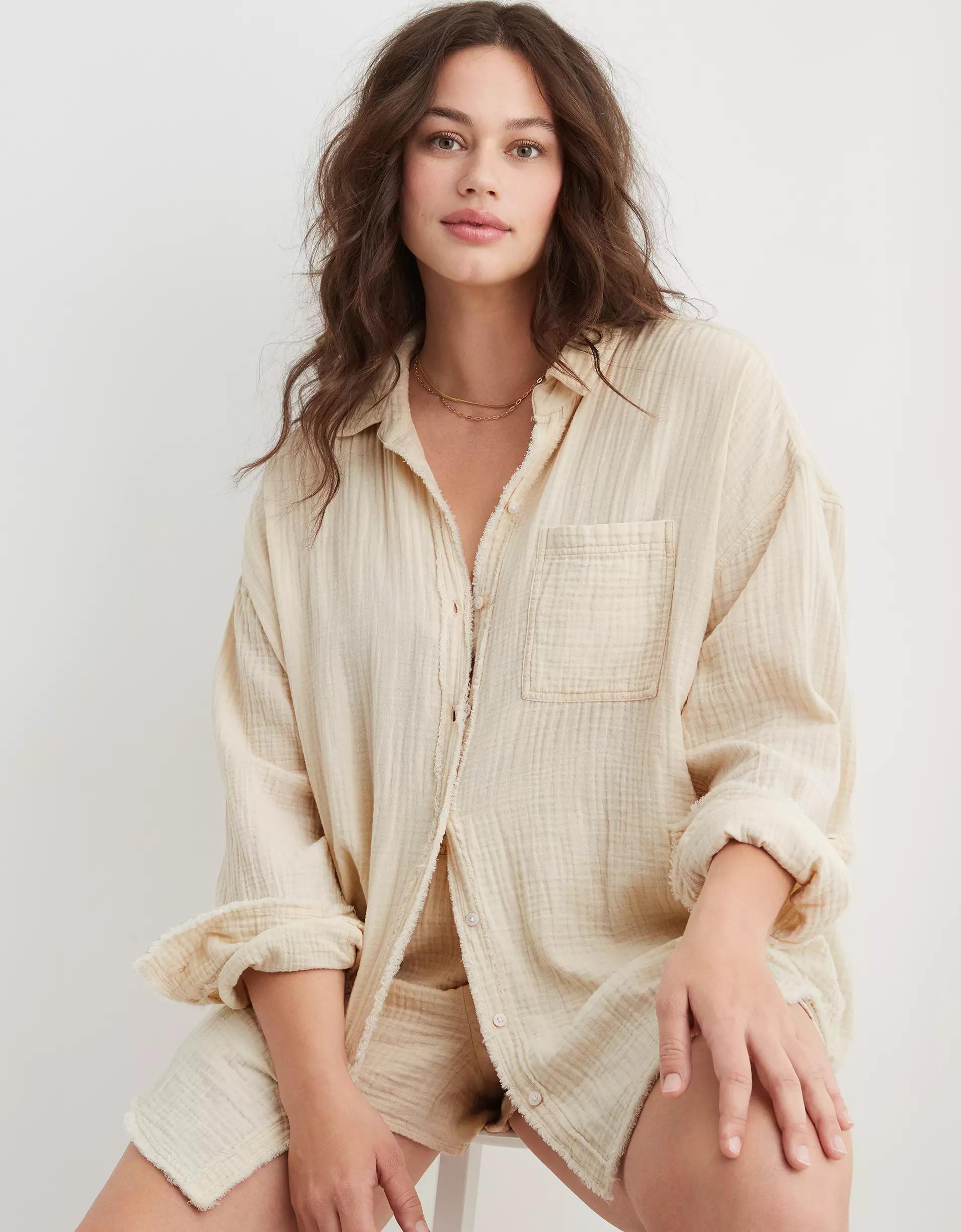 Aerie Gauzy Cover Up Shirt Product Image
