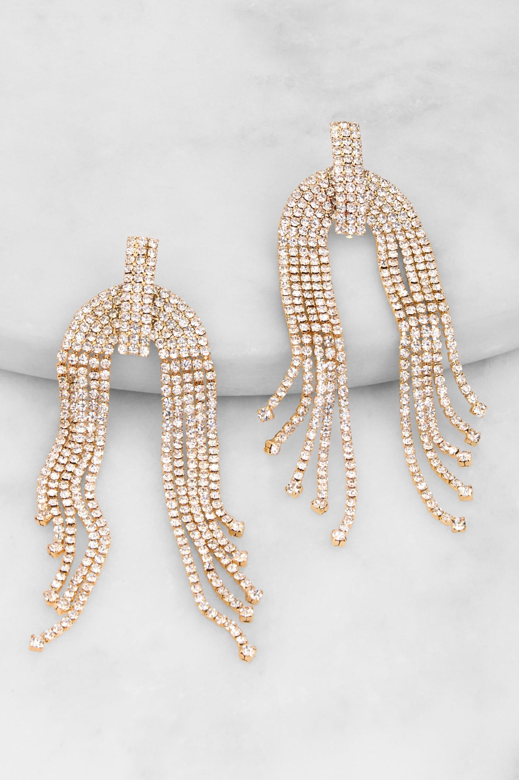 Rhinestone Fringe Chandelier Earrings Female Product Image