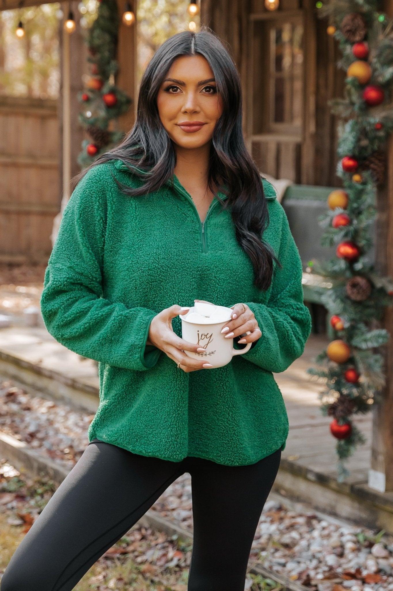 Green Sherpa Zip Up Jacket - FINAL SALE Product Image