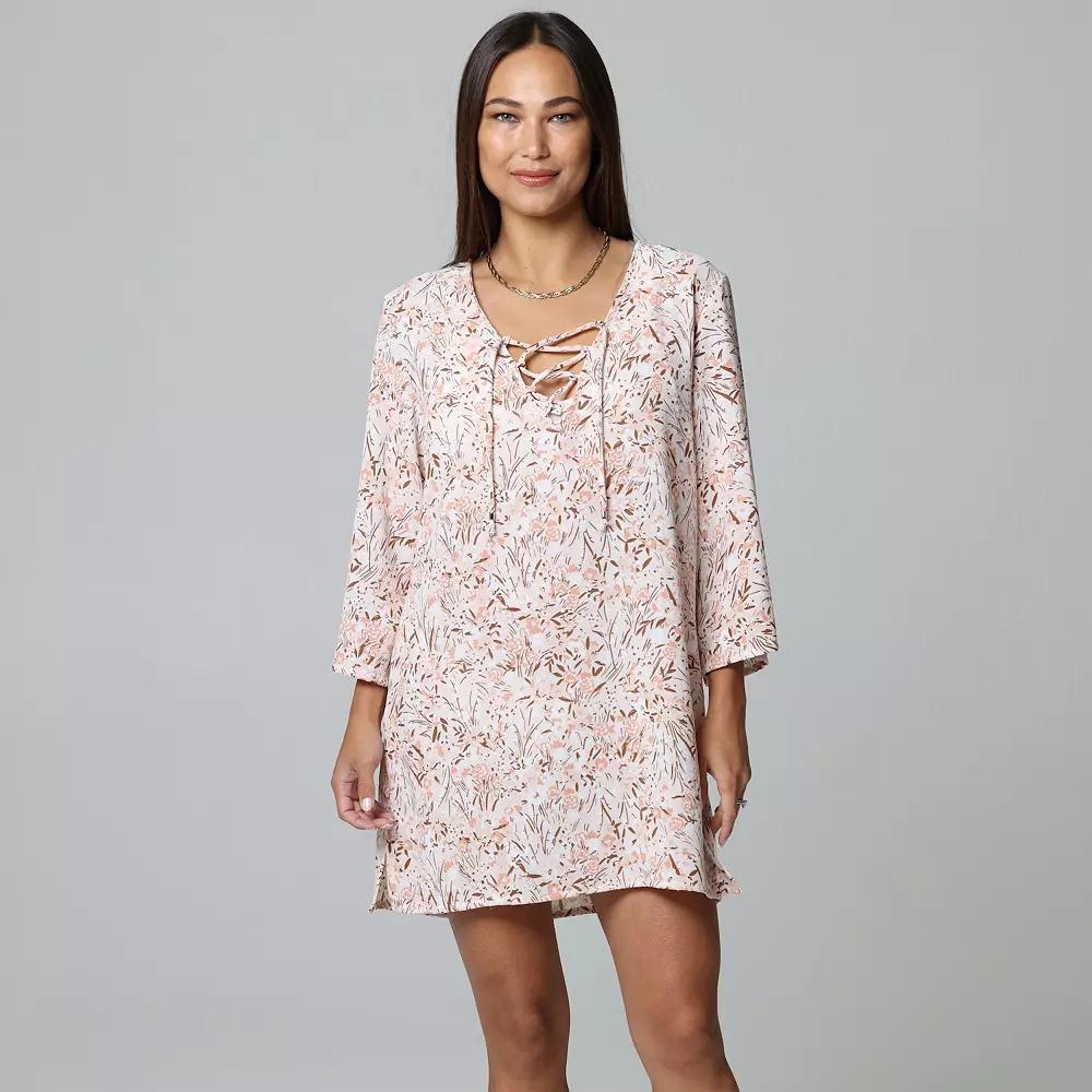 Womens J. Valdi Lace-Up Swim Cover-Up Tunic Product Image