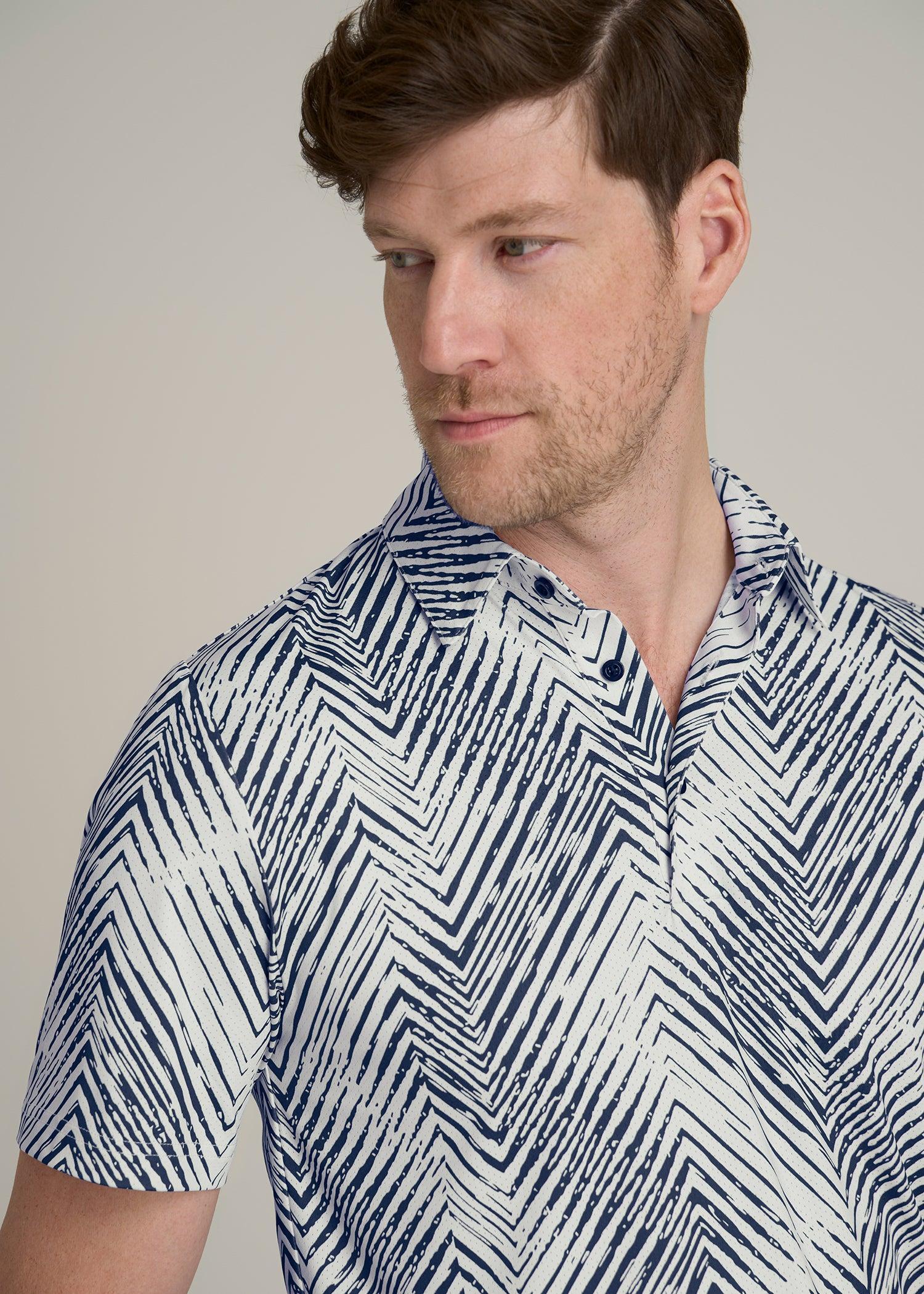 Golf Performance Tall Men's Polo Shirt in Navy Chevron Product Image
