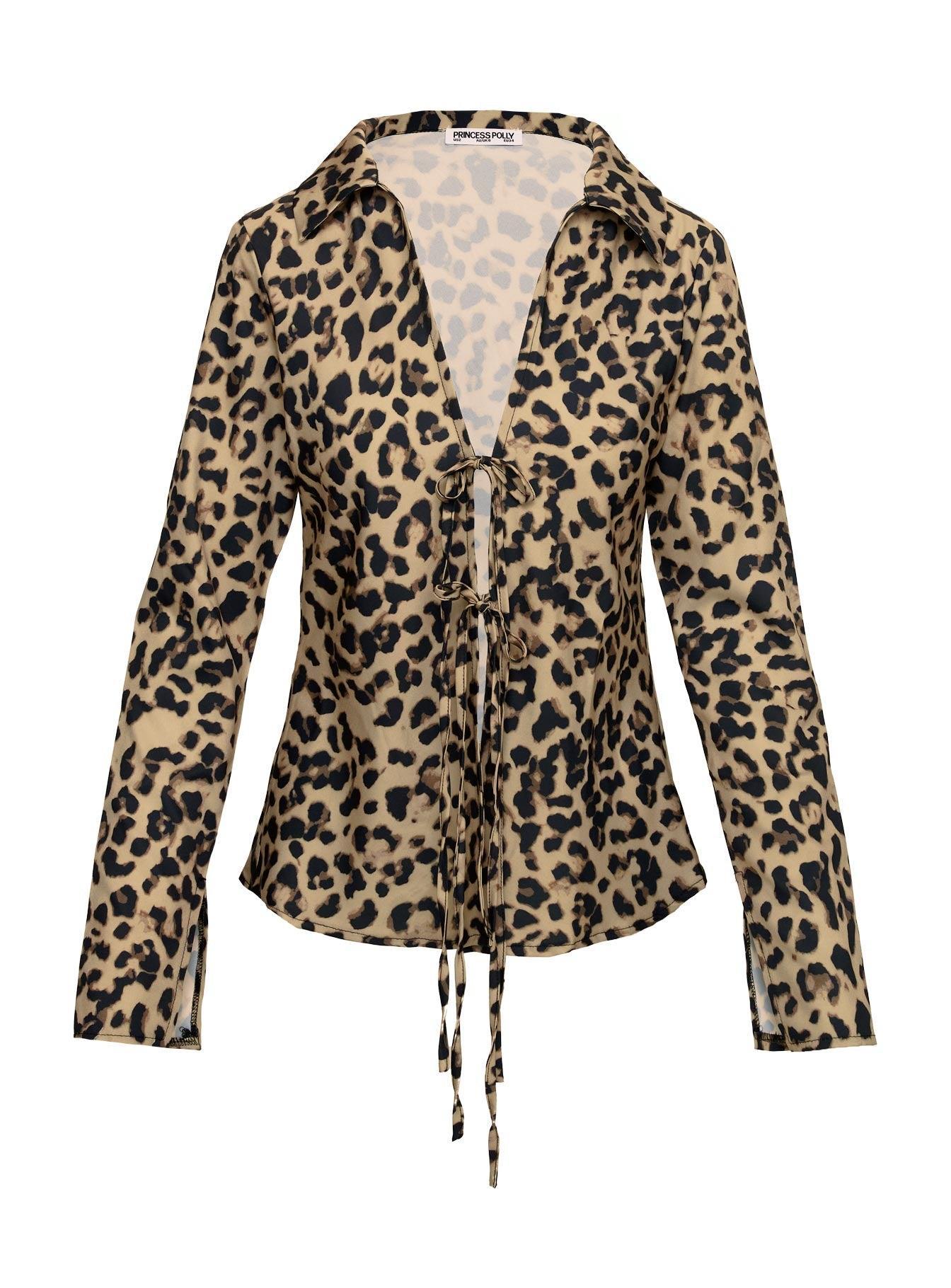 Toriah Long Sleeve Tie Up Top Leopard Product Image
