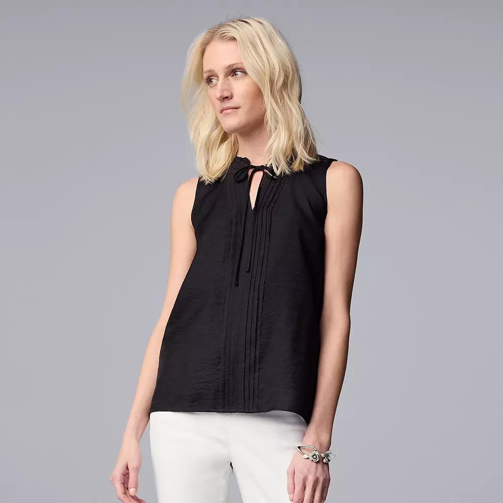 Women's Simply Vera Vera Wang Tie-Front Pintuck Sleeveless Shell Top, Size: XXL, Black Product Image