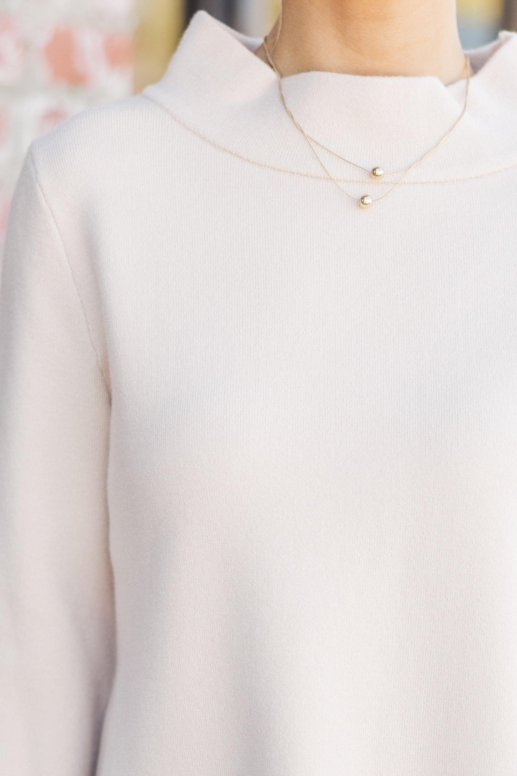 Just A Feeling Light Taupe Mock Neck Sweater Female Product Image