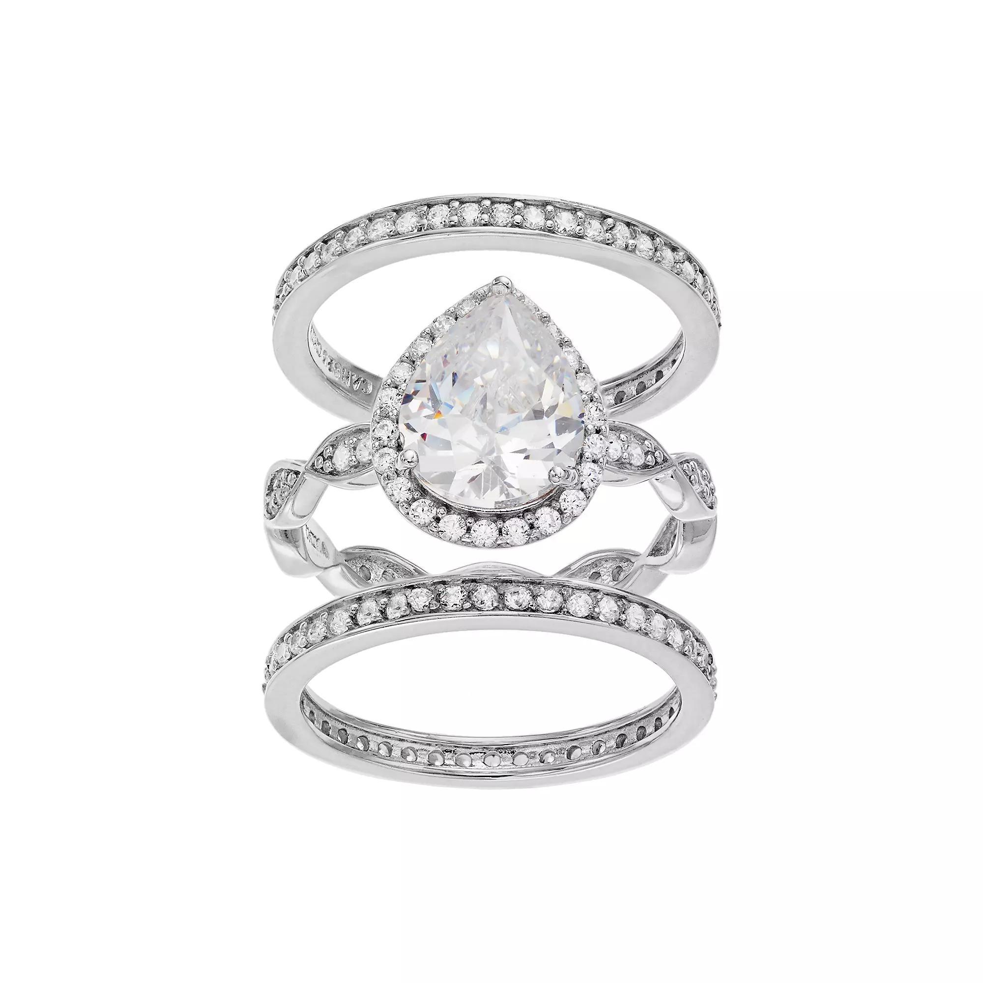Sophie Miller Sterling Silver Cubic Zirconia Teardrop Ring Set, Womens White Product Image