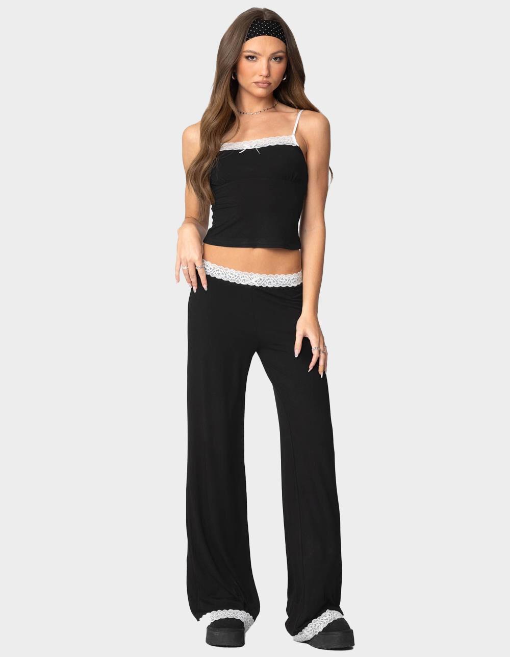 EDIKTED Domino Contrast Lace Trim Pants Product Image