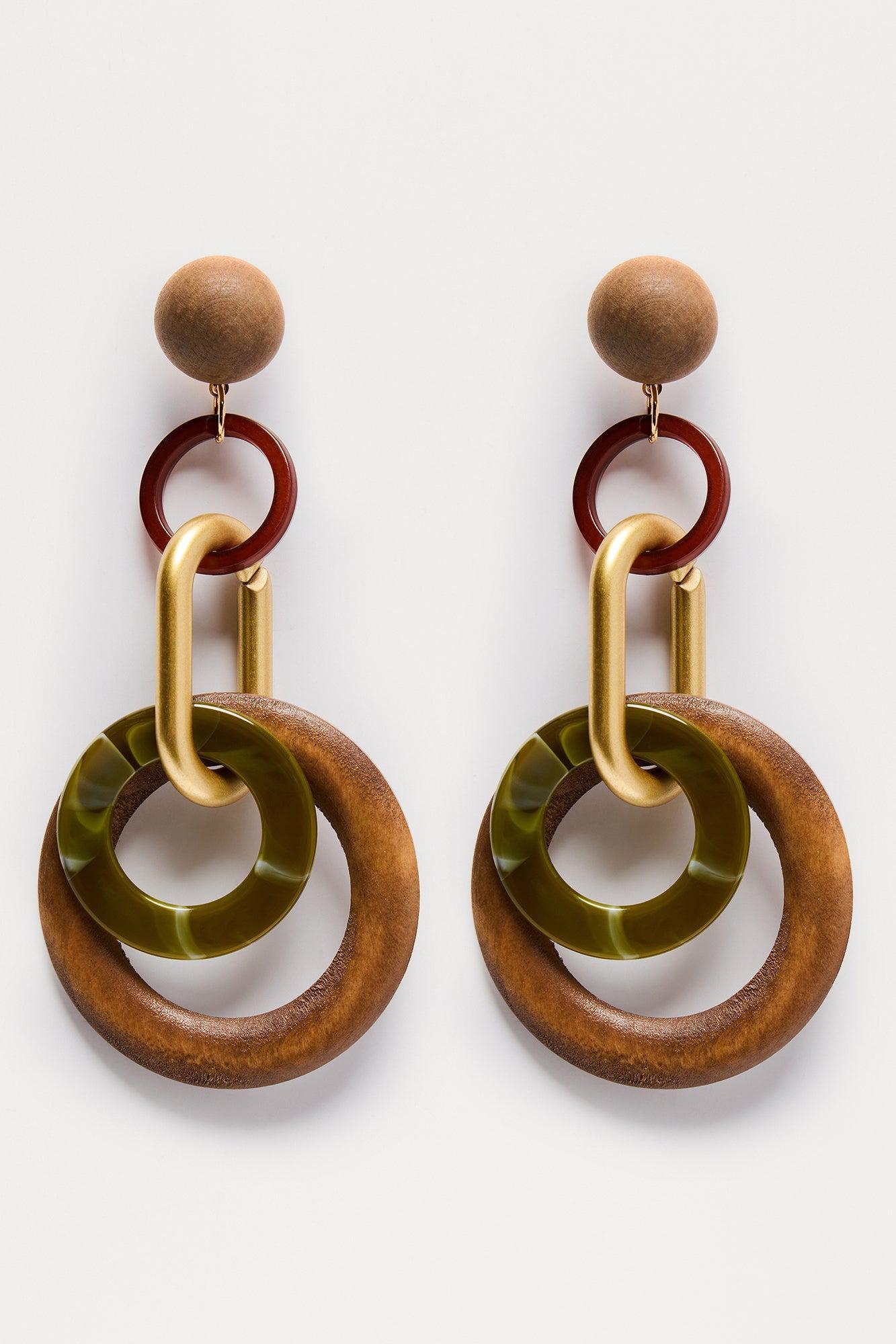 Loving The Outdoors Wooden Drop Earrings - Brown/combo Product Image