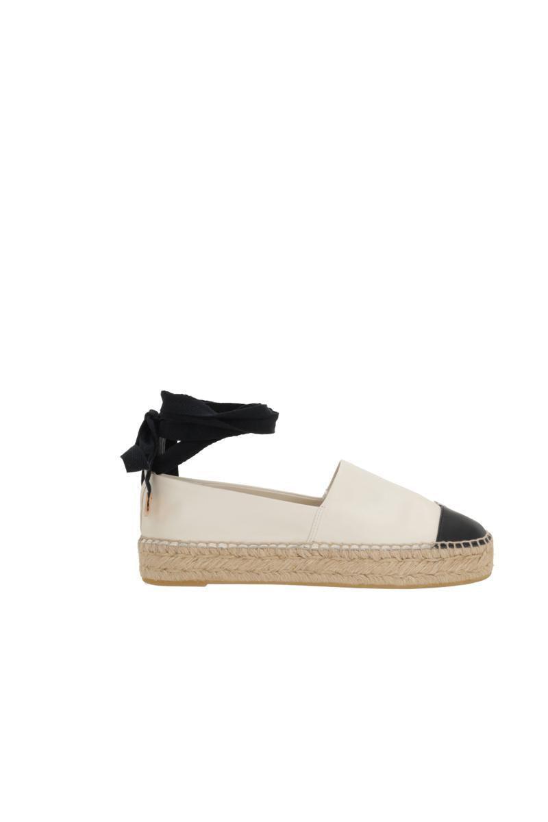 TORY BURCH White Espadrilles With Metallic Logo On The Front And Ankle Strap In Leather Woman Product Image