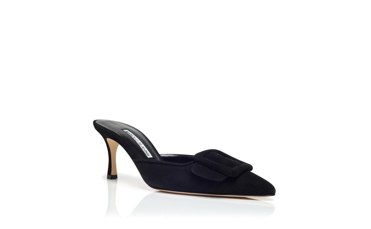 MAYSALE 70 Black Suede Buckle Mules Product Image