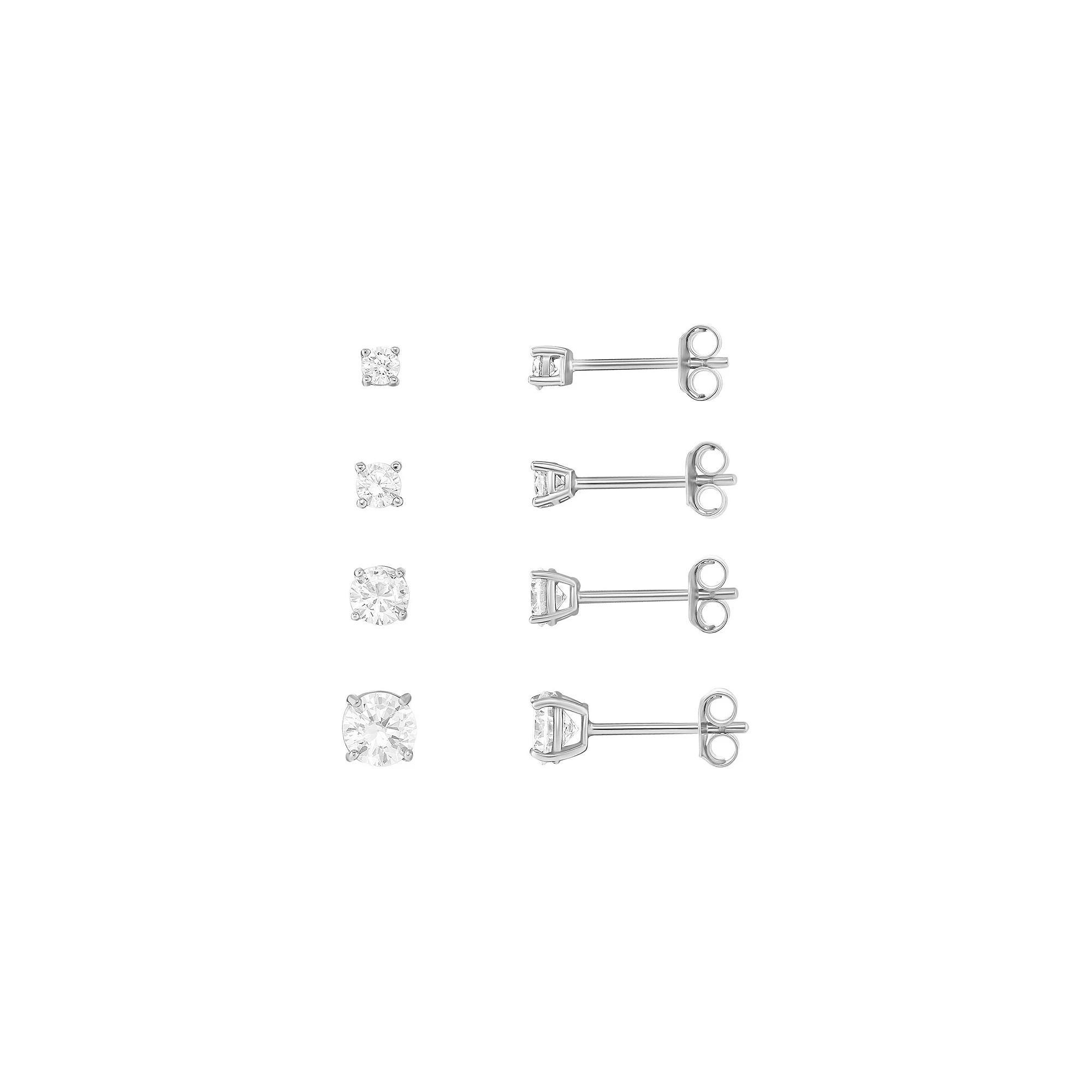 PRIMROSE Cubic Zirconia 2.5 mm, 3 mm, 4 mm & 5 mm Stud Earrings Quartet, Women's, Silver Tone White Product Image