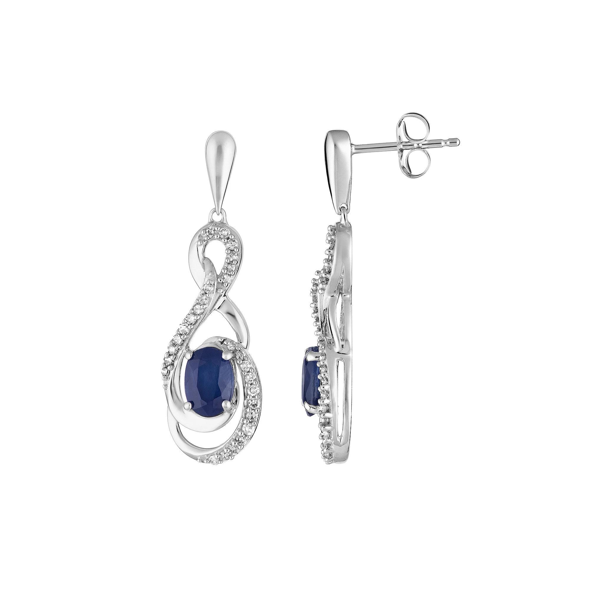 10k White Gold Sapphire & 1/5 Carat T.W. Diamond Drop Earrings, Women's, 10k Whgold Product Image