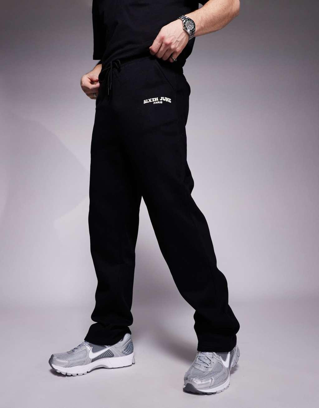 Sixth June printed motif straight leg sweatpants in black Product Image