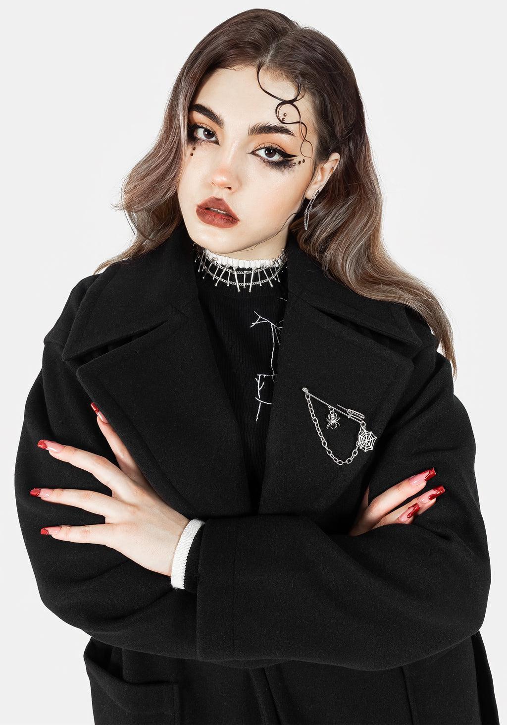 Meltdown Oversized Coat with Brooch - Black Product Image