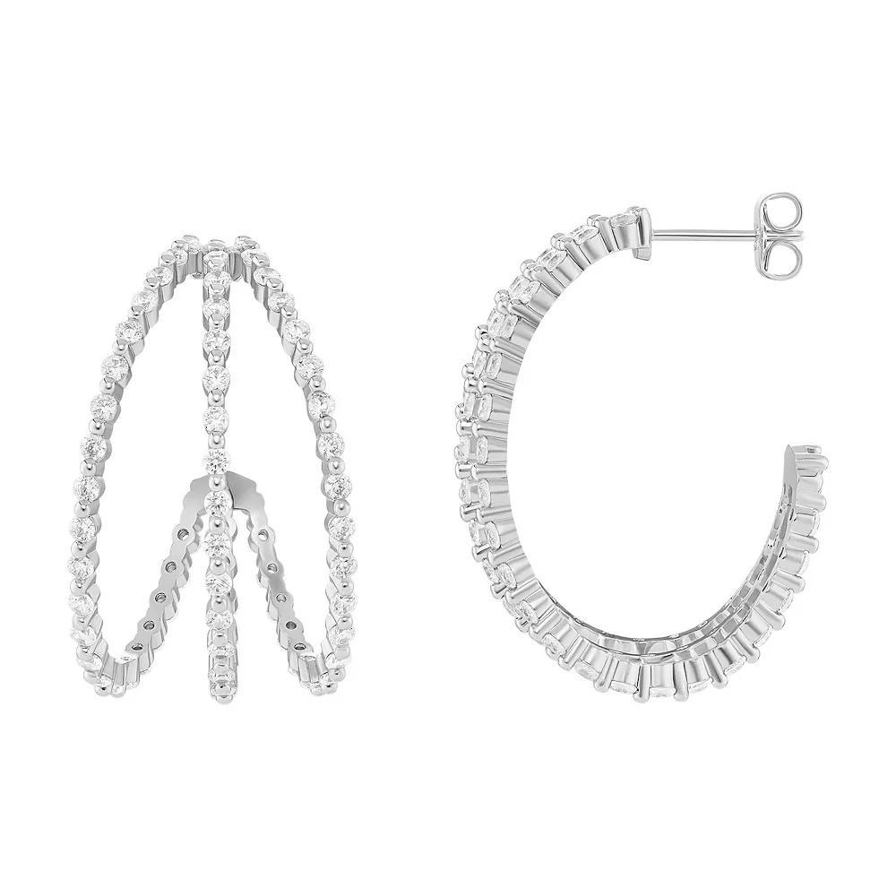 PRIMROSE Cubic Zirconia Triple Row C Hoop Earrings, Women's, Gold Tone Product Image