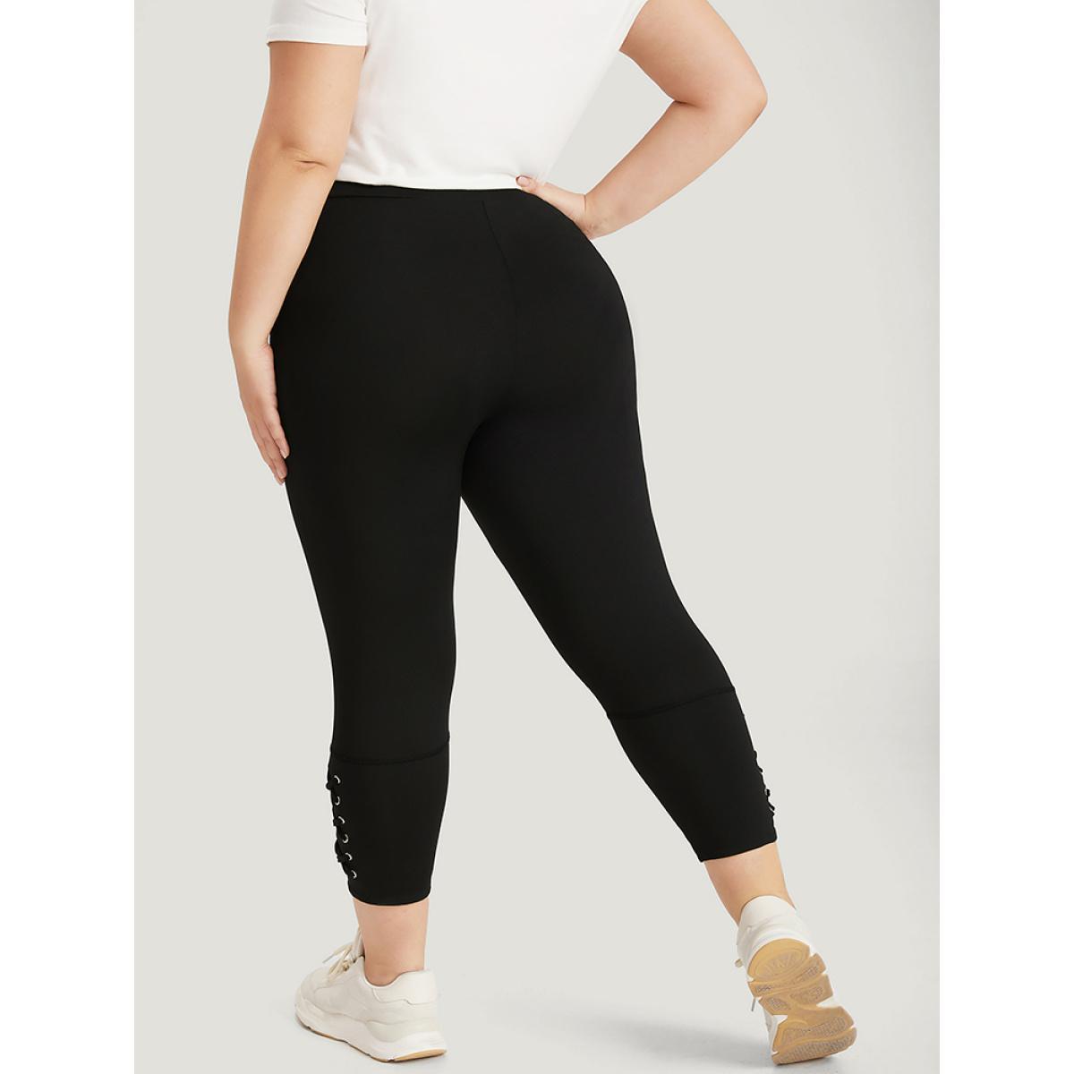 Plus Size Plain Crisscross Hem Elastic Waist Skinny Leggings Women Black Casual No stretch Skinny High Rise Dailywear Leggings BloomChic 18-20/2X Product Image