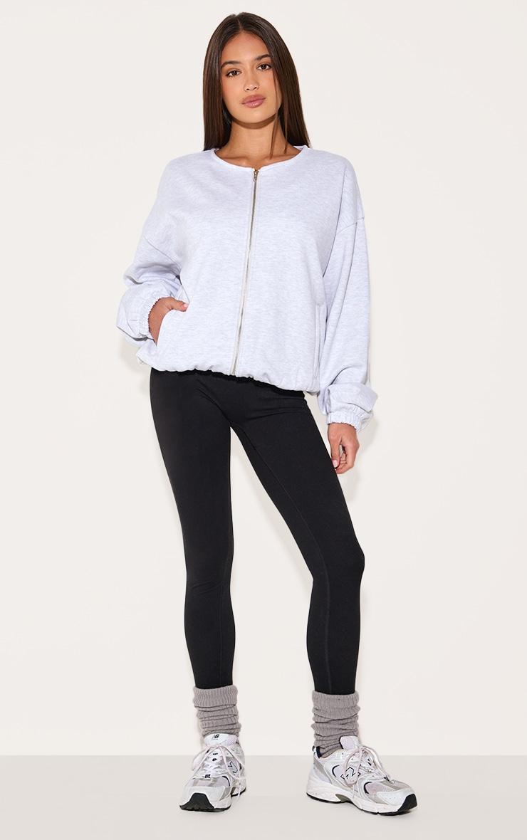  Ash Grey Premium Oversized Boxy Collarless Zip Sweat Top Product Image