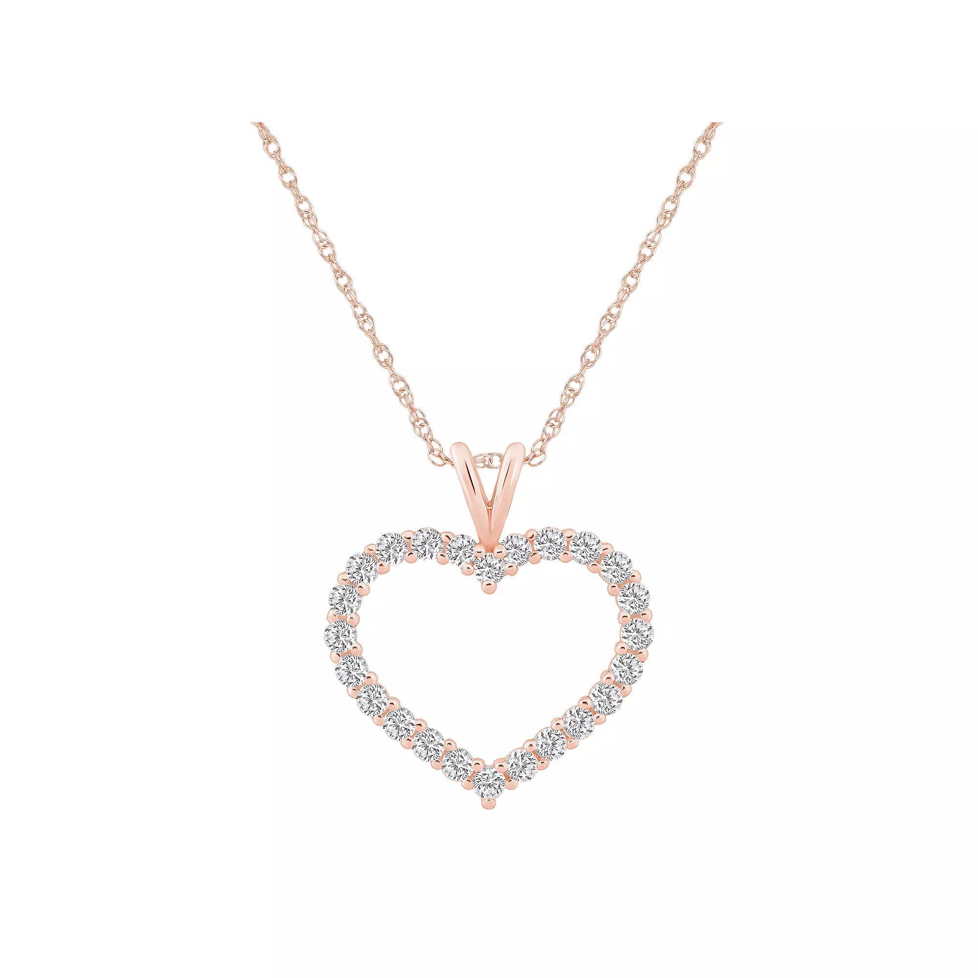 Alyson Layne 14k Gold 3/4 Carat T.W. Diamond Heart Pendant Necklace, Women's, Size: 18", 14k Rose Gold Product Image