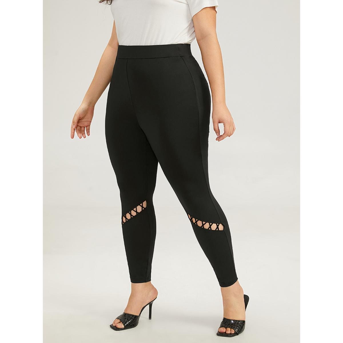 Plus Size Halloween Plain Cut Out Elastic Waist Leggings Women Black Elegant High stretch Skinny High Rise Festival-Halloween Leggings BloomChic 18-20/2X Product Image