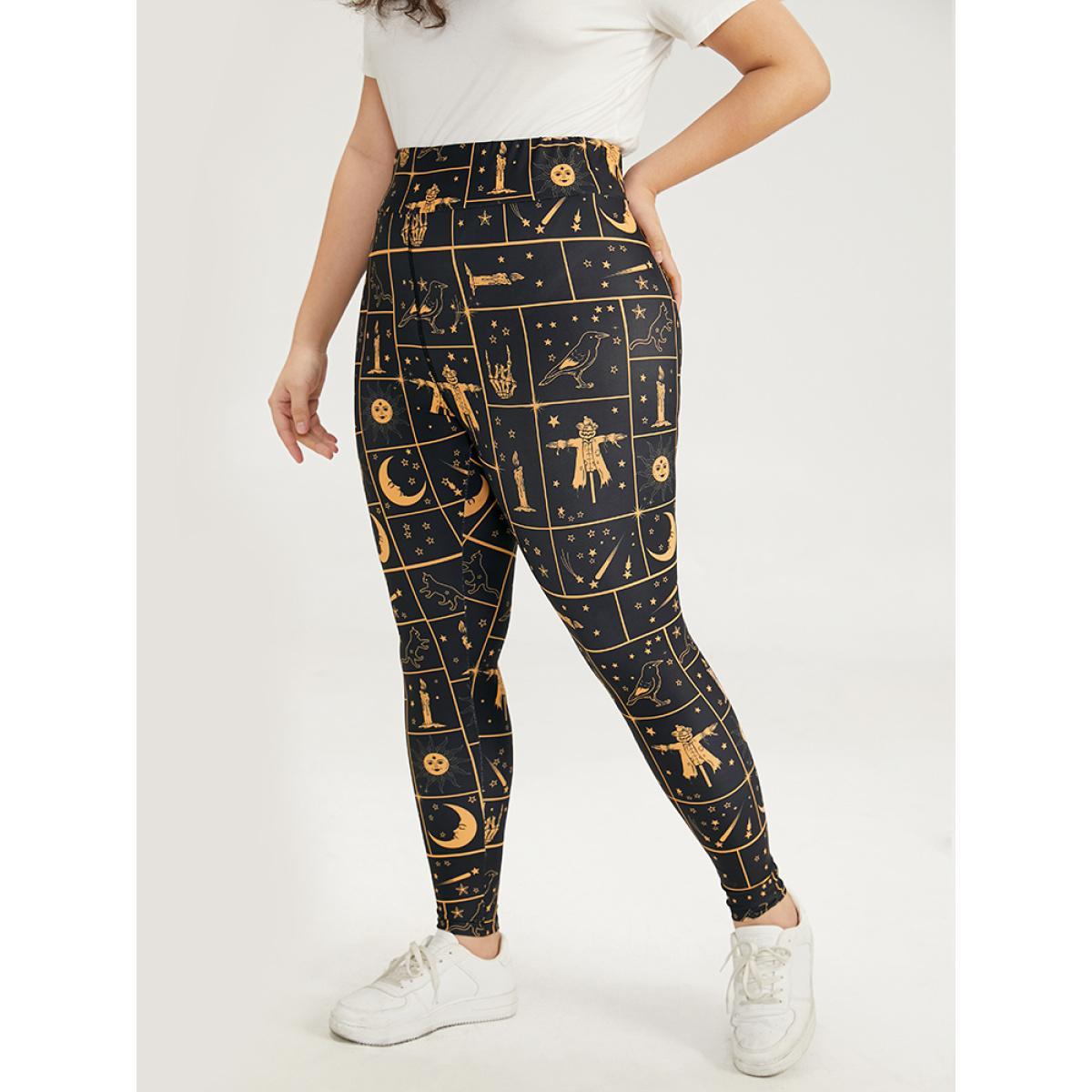 Plus Size Halloween Graphic Skinny Elastic Waist Leggings Women Black Casual High stretch Skinny High Rise Festival-Halloween Leggings BloomChic 10/M Product Image