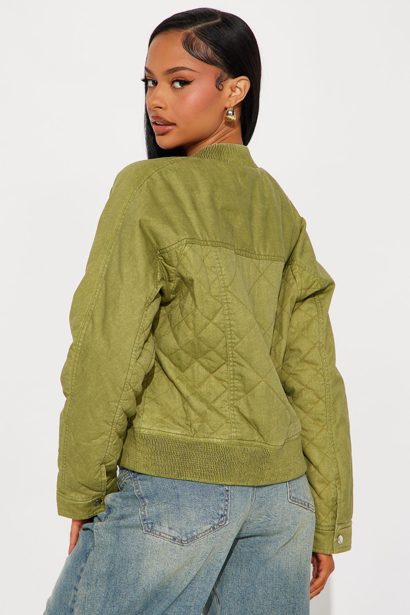 Mara Quilted Washed Bomber Jacket - Olive Product Image