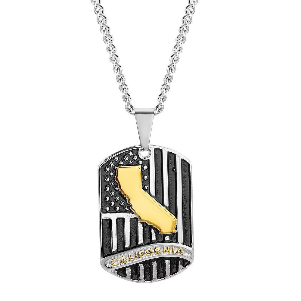 1913 Men's Tri-Tone Stainless Steel State of California Dog Tag Pendant Necklace, Size: 24", Two Tone Product Image